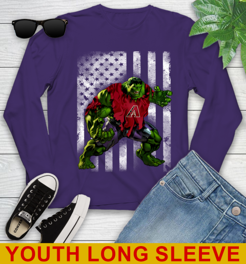 Arizona Diamondbacks Hulk Marvel Avengers MLB Baseball American Flag Youth Long Sleeve 4