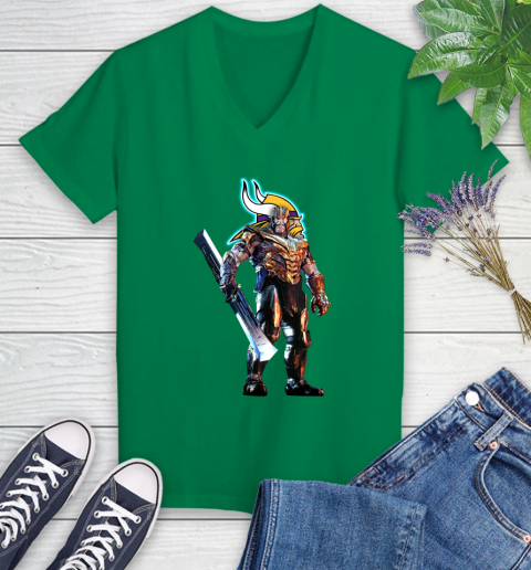 NFL Thanos Gauntlet Avengers Endgame Football Minnesota Vikings Women's V-Neck T-Shirt 5