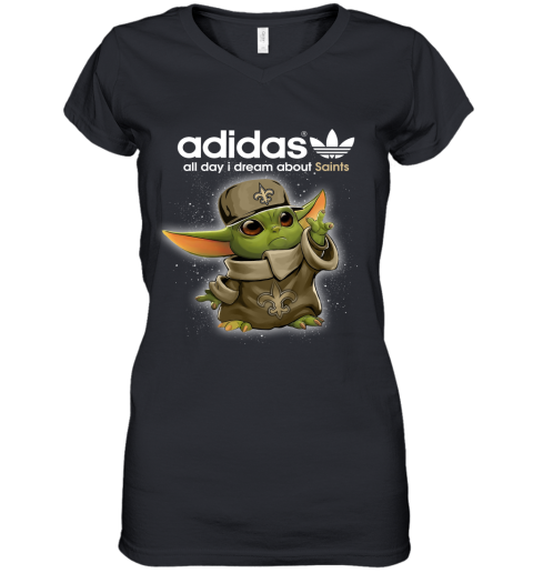 Baby Yoda Adidas All Day I Dream About New Orleans Saints Women's V-Neck T-Shirt