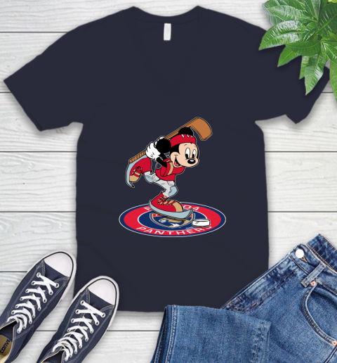 NHL Hockey Florida Panthers Cheerful Mickey Disney Shirt V-Neck T-Shirt 3