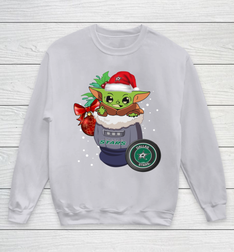Dallas Stars Christmas Baby Yoda Star Wars Funny Happy NHL Youth Sweatshirt 4