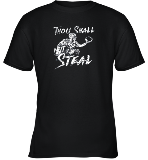 pg5v thou shall not steal baseball catcher youth t shirt 26 front black