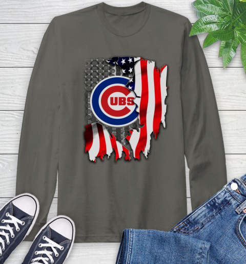 Chicago Cubs MLB Baseball American Flag Long Sleeve T-Shirt 9