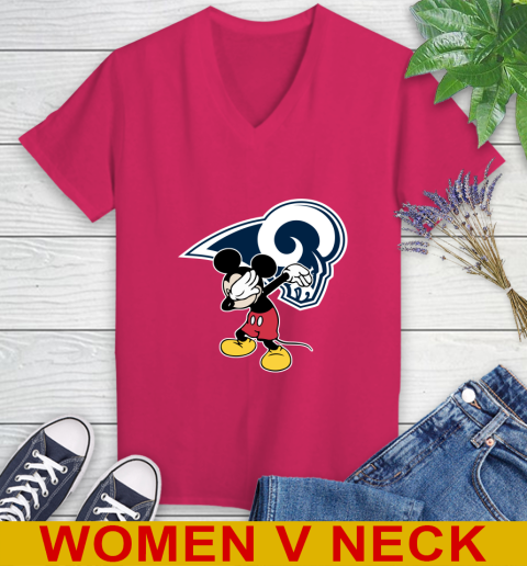 Los Angeles Rams NFL Football Dabbing Mickey Disney Sports Women's V-Neck T-Shirt 10