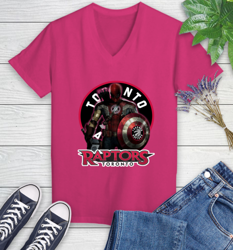 Toronto Raptors NBA Basketball Captain America Thor Spider Man Hawkeye Avengers Women's V-Neck T-Shirt 9