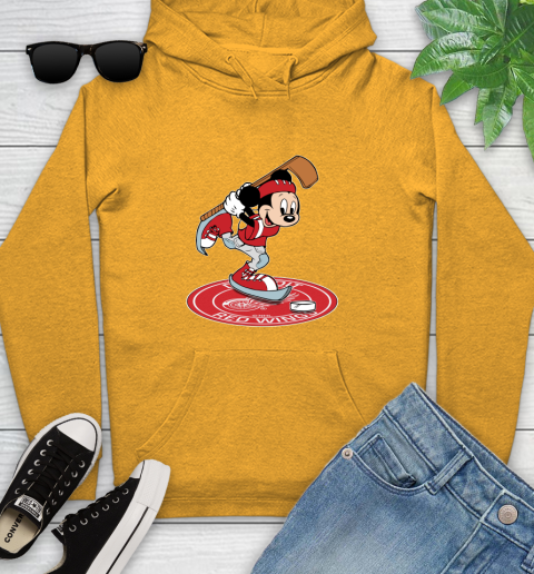 NHL Hockey Detroit Red Wings Cheerful Mickey Disney Shirt Youth Hoodie 3