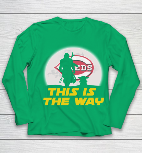 Cincinnati Reds MLB Baseball Star Wars Yoda And Mandalorian This Is The Way Youth Long Sleeve 4
