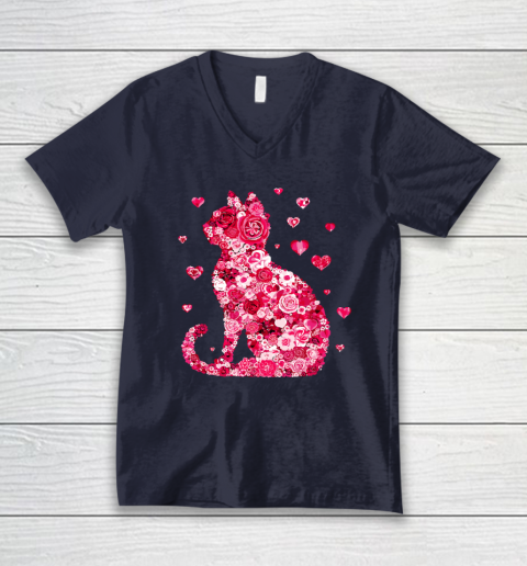 Funny Girls Cat Valentines Day Happy Meowentine's Day V-Neck T-Shirt 2