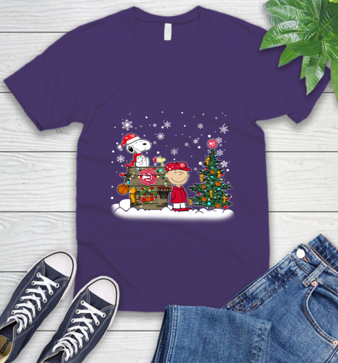 Atlanta Hawks NBA Basketball Christmas The Peanuts Movie Snoopy V-Neck T-Shirt 9