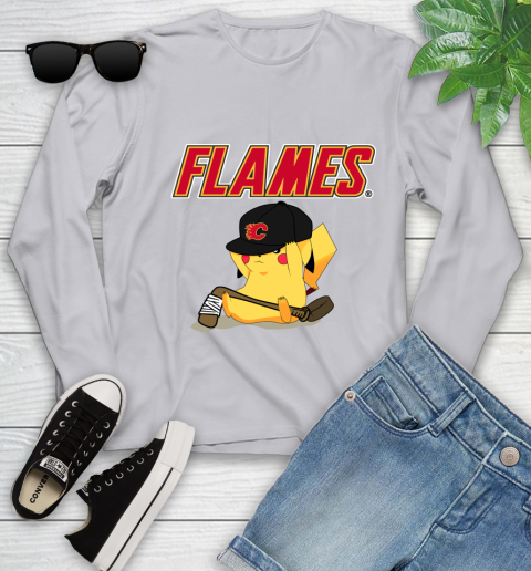 NHL Pikachu Hockey Sports Calgary Flames Youth Long Sleeve 5