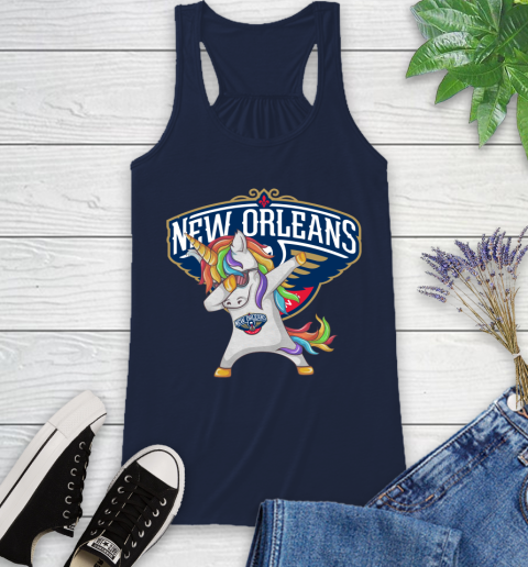 New Orleans Pelicans NBA Basketball Funny Unicorn Dabbing Sports Racerback Tank 12