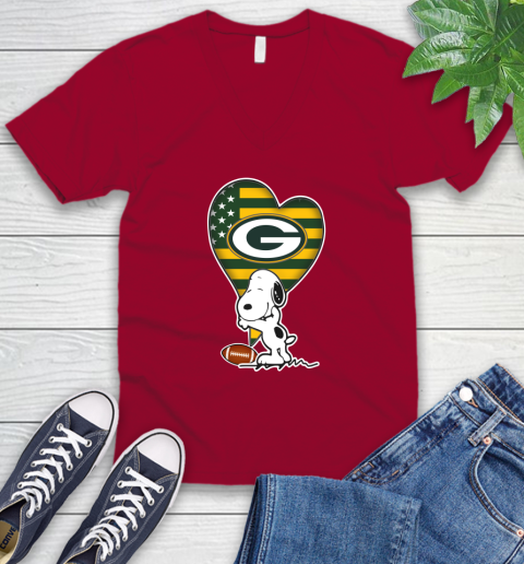 Green Bay Packers NFL Football The Peanuts Movie Adorable Snoopy V-Neck T-Shirt 8