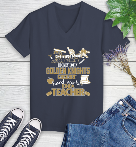 Vegas Golden Knights NHL I'm A Difference Making Student Caring Hockey Loving Kinda Teacher Women's V-Neck T-Shirt 12