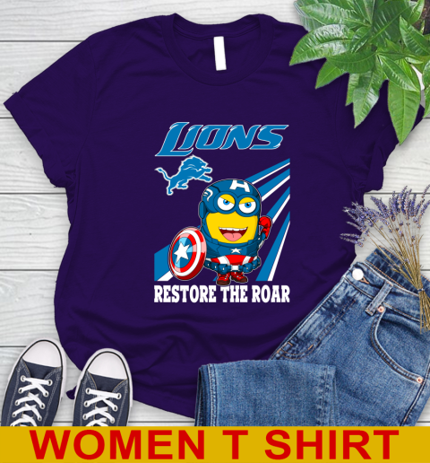 NFL Football Detroit Lions Captain America Marvel Avengers Minion Shirt Women's T-Shirt 4