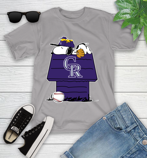 MLB Colorado Rockies Snoopy Woodstock The Peanuts Movie Baseball T Shirt Youth T-Shirt 4