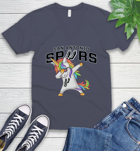 San Antonio Spurs NBA Basketball Funny Unicorn Dabbing Sports V-Neck T-Shirt 9