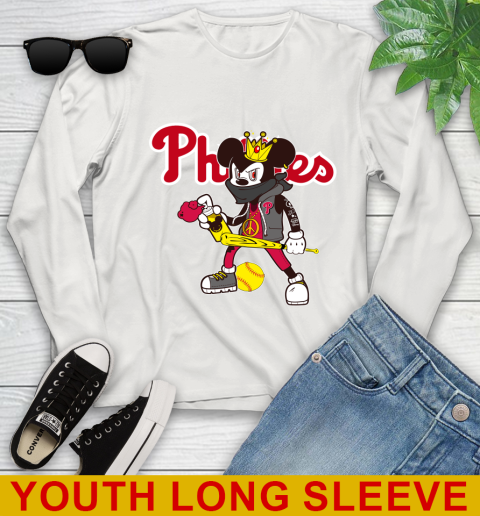 Philadelphia Phillies MLB Baseball Mickey Peace Sign Sports Youth Long Sleeve 12