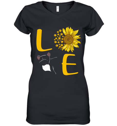 Sunflower Love Pug Dabbing Women's V-Neck T-Shirt