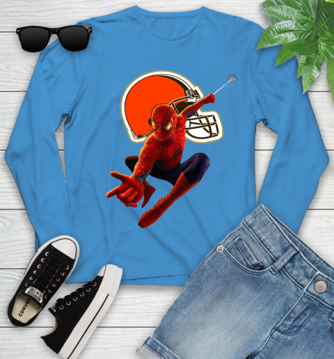 NFL Spider Man Avengers Endgame Football Cleveland Browns Youth Long Sleeve 7