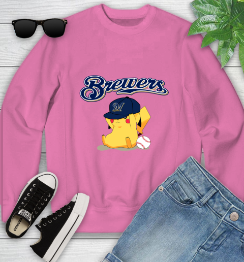 MLB Pikachu Baseball Sports Milwaukee Brewers Youth Sweatshirt 7