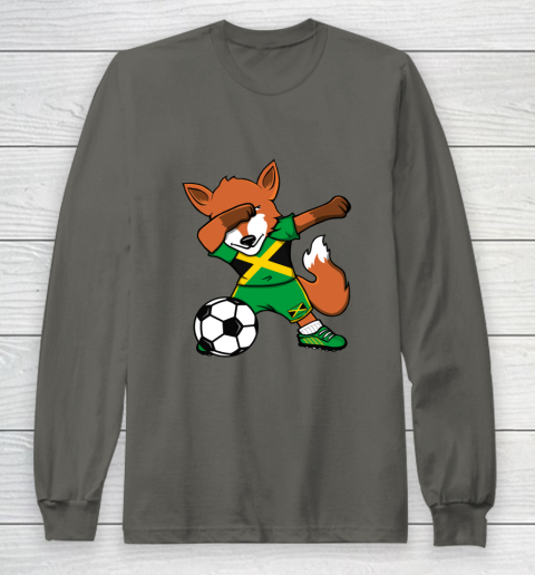Dabbing Fox Jamaica Soccer Fans Jersey Jamaican Football Fan Long Sleeve T-Shirt 8