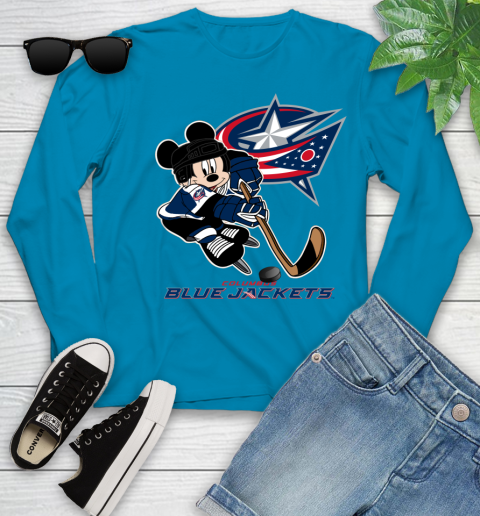 NHL Columbus Blue Jackets Mickey Mouse Disney Hockey T Shirt Youth Long Sleeve 7
