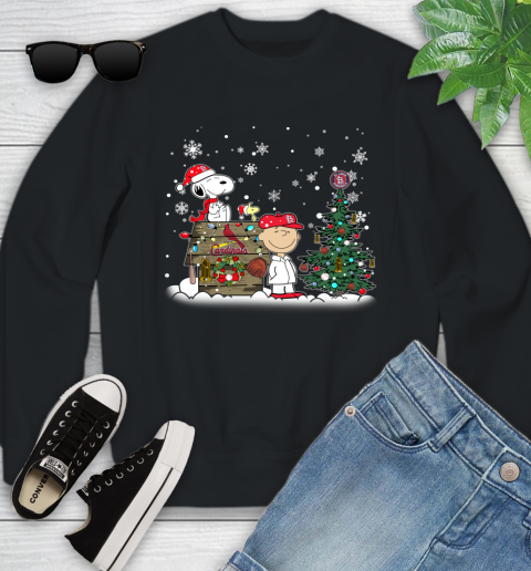 MLB St.Louis Cardinals Snoopy Charlie Brown Christmas Baseball Commissioner's Trophy Youth Sweatshirt