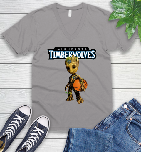 Minnesota Timberwolves NBA Basketball Groot Marvel Guardians Of The Galaxy V-Neck T-Shirt 4