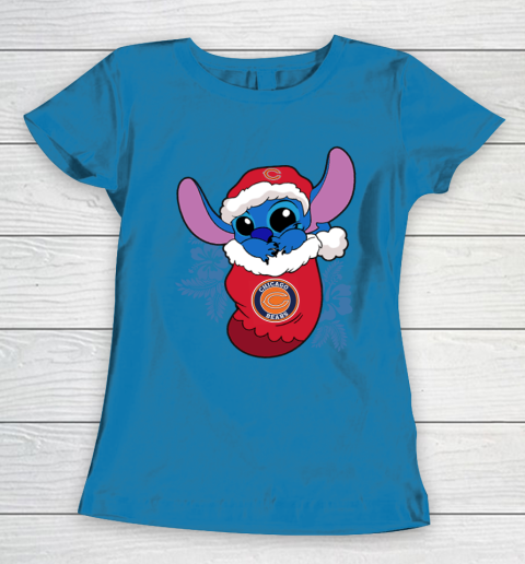 Chicago Bears Christmas Stitch In The Sock Funny Disney NFL Women's T-Shirt 7