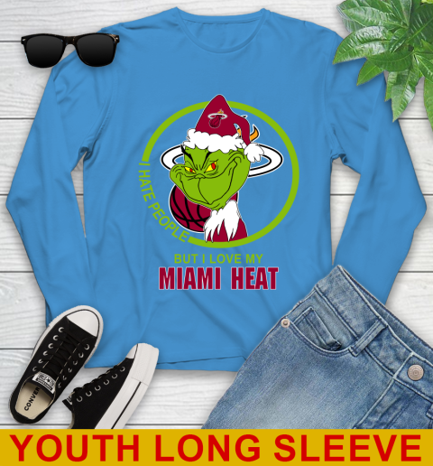 Miami Heat NBA Christmas Grinch I Hate People But I Love My Favorite Basketball Team Youth Long Sleeve 8