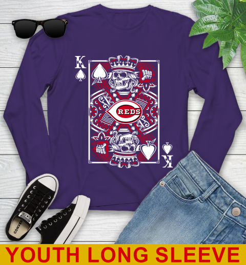 Cincinnati Reds MLB Baseball The King Of Spades Death Cards Shirt Youth Long Sleeve 4