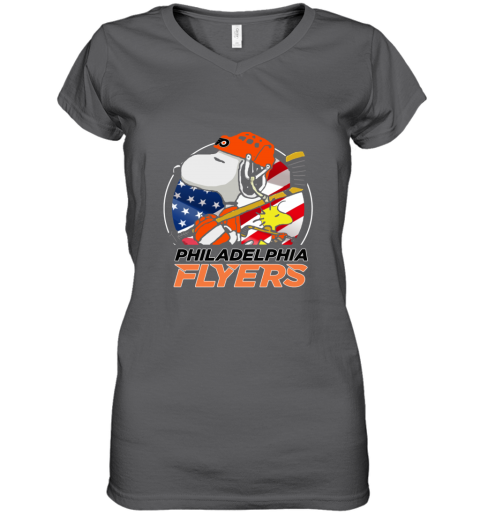 tdse philadelphia flyers snoopy and woodstock nhl women v neck t shirt 39 front charcoal