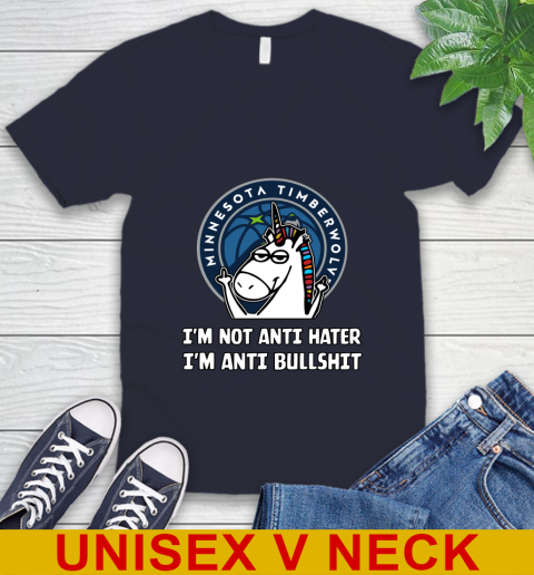Minnesota Timberwolves NBA Basketball Unicorn I'm Not Anti Hater I'm Anti Bullshit V-Neck T-Shirt 3