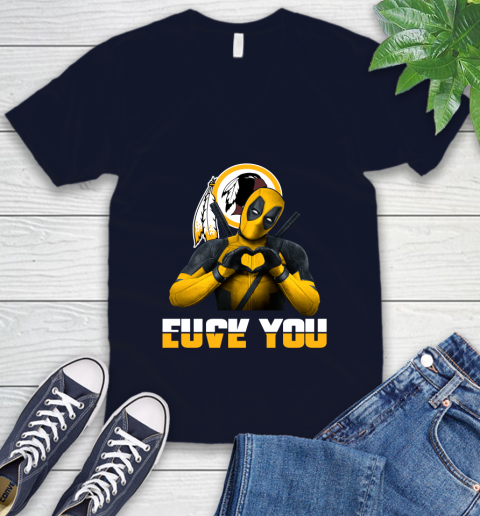 NHL Washington Redskins Deadpool Love You Fuck You Football Sports V-Neck T-Shirt 2