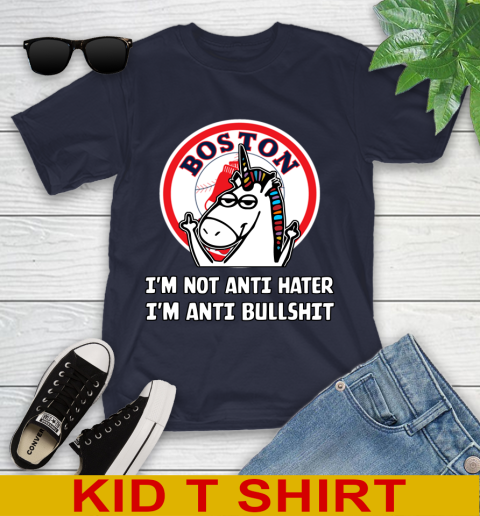 Boston Red Sox MLB Baseball Unicorn I'm Not Anti Hater I'm Anti Bullshit Youth T-Shirt 3