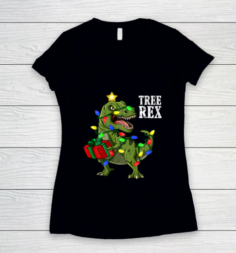 Christmas Dinosaur Tree Rex Boys Girls Kids Xmas Gift Women's V-Neck T-Shirt