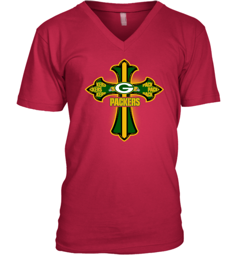 NFL Green Crusader Cross Green Bay Packers Women's V-Neck T-Shirt