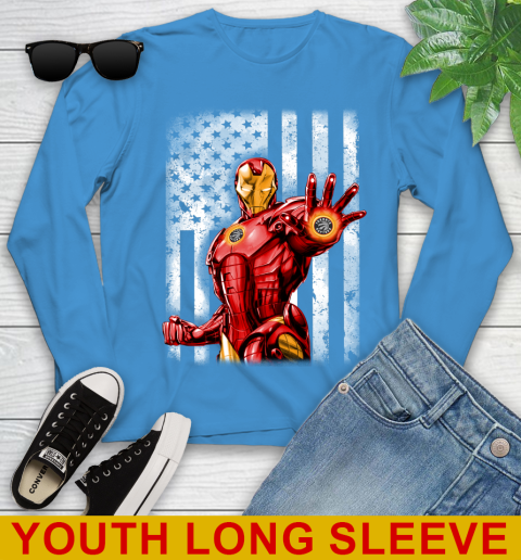 Toronto Raptors NBA Basketball Iron Man Avengers American Flag Shirt Youth Long Sleeve 8
