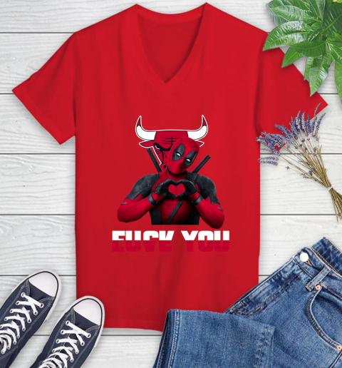 NBA Chicago Bulls Deadpool Love You Fuck You Basketball Sports Women's V-Neck T-Shirt 11