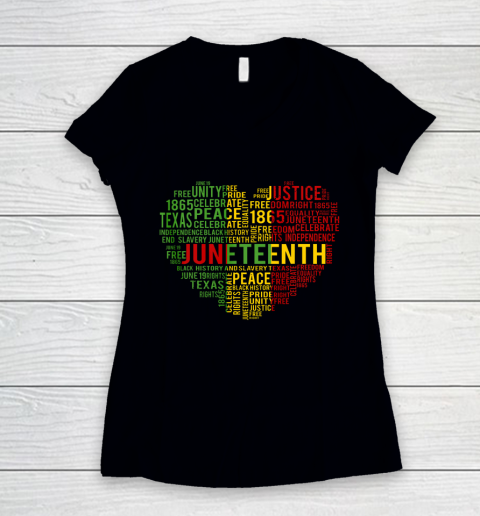 Juneteenth Heart Black History Afro American African Freedom Women's V-Neck T-Shirt