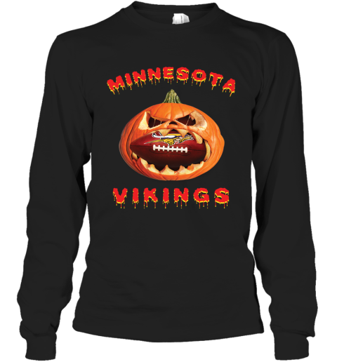 NFL Minnesota Vikings Halloween Pumpkin Football Sports TQtWJKFHvTx long sleeve tee 14 95 151514 front black