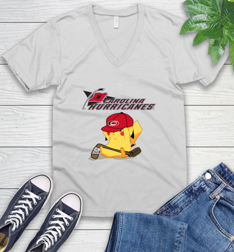 NHL Pikachu Hockey Sports Carolina Hurricanes V-Neck T-Shirt