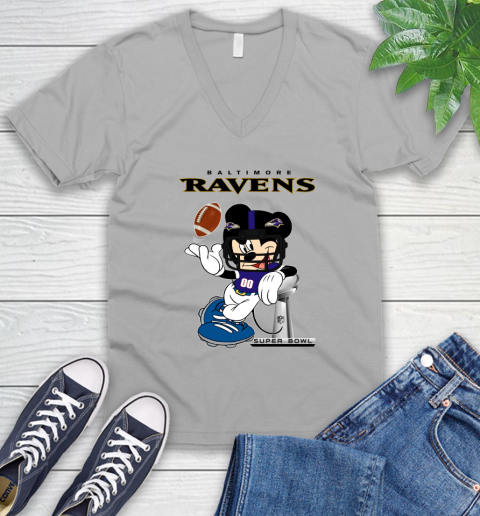 NFL Baltimore Ravens Mickey Mouse Disney Super Bowl Football T Shirt V-Neck T-Shirt 4