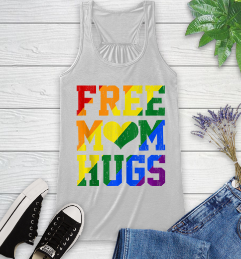 Nurse Shirt Vintage Free Mom Hugs Rainbow Heart LGBT Pride Month 2020 Shirt Racerback Tank