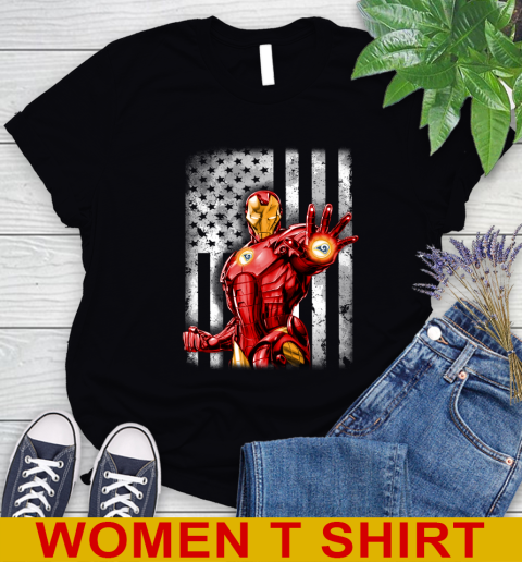 Los Angeles Rams NFL Football Iron Man Avengers American Flag Shirt Women's T-Shirt