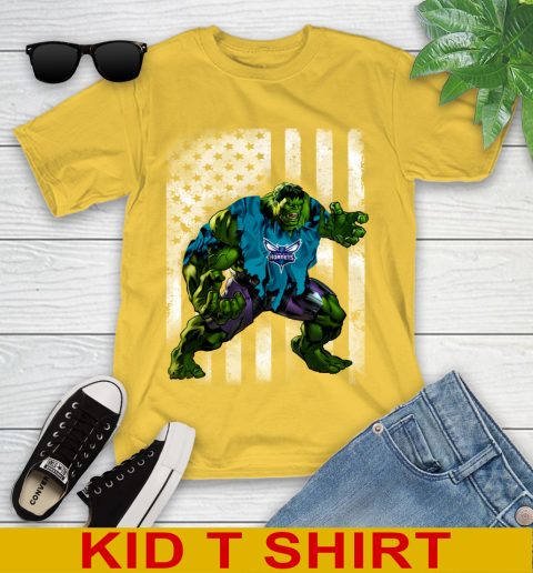 Charlotte Hornets Hulk Marvel Avengers NBA Basketball American Flag Youth T-Shirt 9