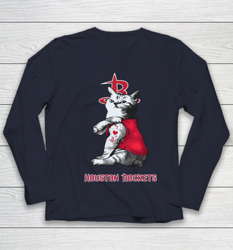 NBA Basketball My Cat Loves Houston Rockets Youth Long Sleeve 2