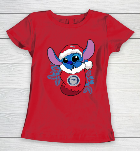 Seattle Seahawks Christmas Stitch In The Sock Funny Disney NFL Women's T-Shirt 10