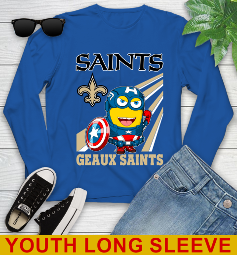 NFL Football New Orleans Saints Captain America Marvel Avengers Minion Shirt Youth Long Sleeve 10