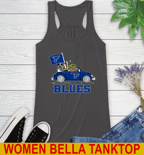 NHL Hockey St.Louis Blues Darth Vader Baby Yoda Driving Star Wars Shirt Racerback Tank 12